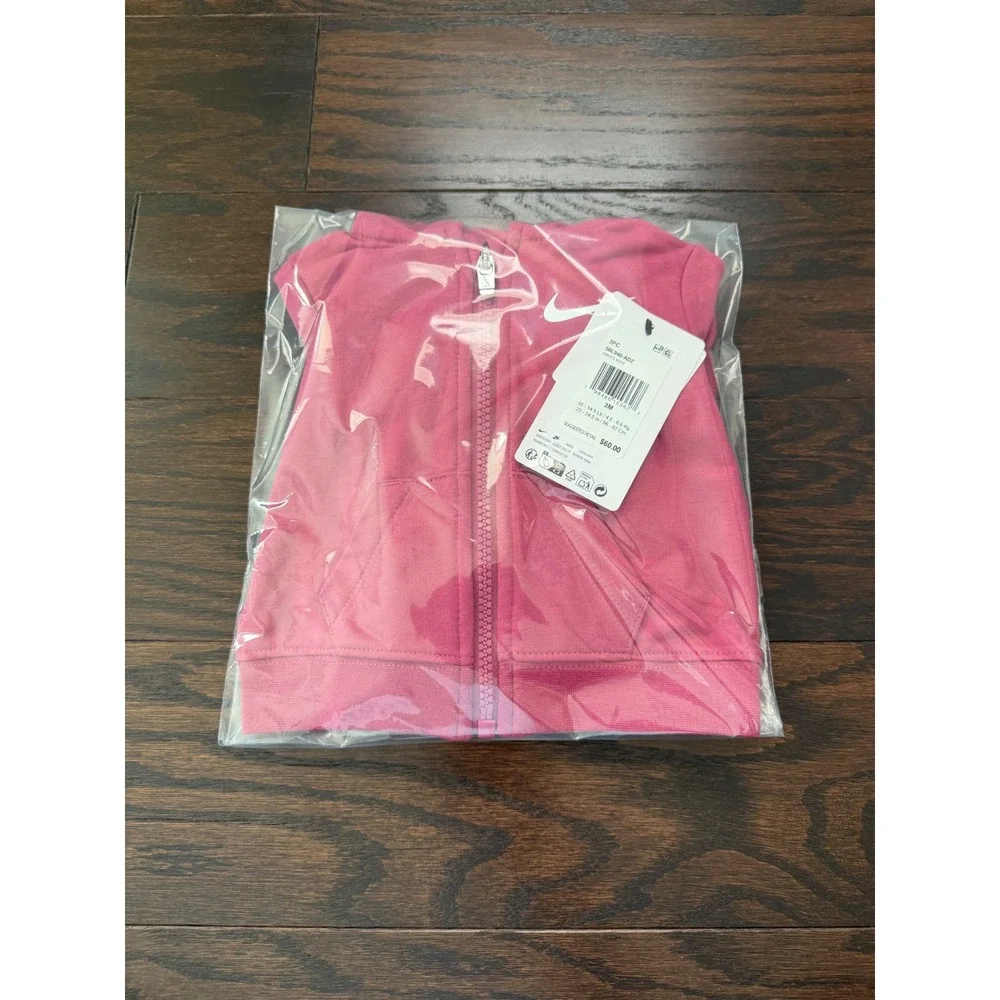 Nike 3-Piece Set Baby Girls 3M Sweet Beet Pink Hoodie Pants Bodysuit 56L940-ADZ